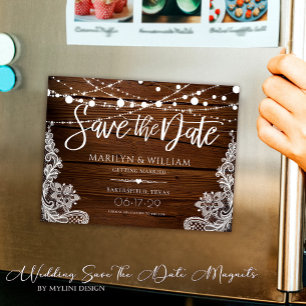 Rustic Wood String Lights Wedding Save The Date