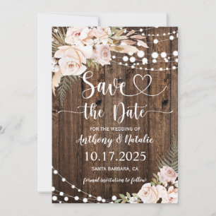 Rustic Wood String Lights Wedding Save the Date Invitation