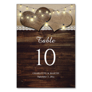 Rustic Wood String Lights Wedding Table Number