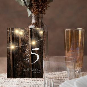 Rustic Wood & String Lights Wedding Table Number