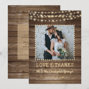 Rustic Wood String Lights Wedding Thank You Card
