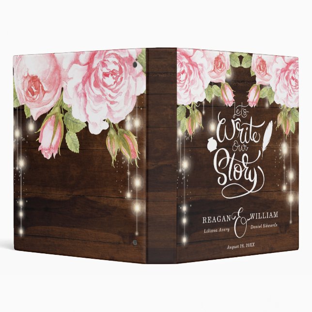 Rustic Wood String Lights Wedding Typography Binder (Background)