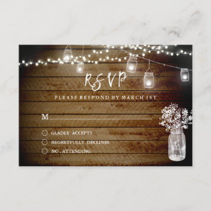 Rustic Wood String Lights Wood Mason RSVP Card
