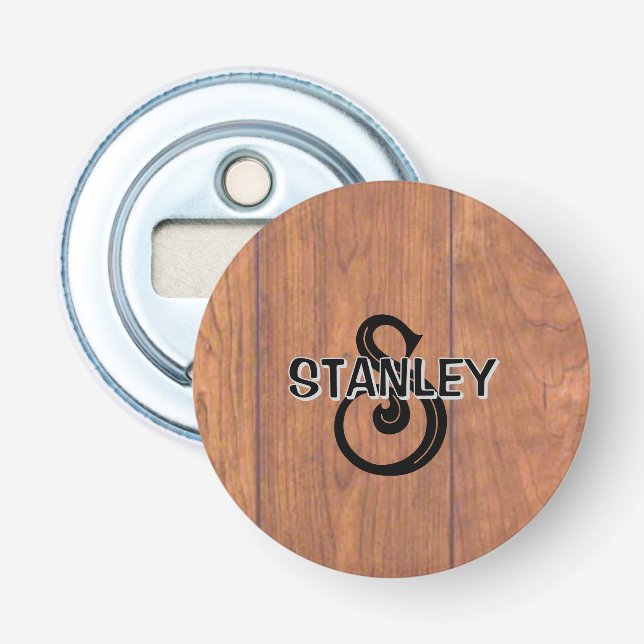 Rustic Wood-Style Personalized Bottle Opener (Front)