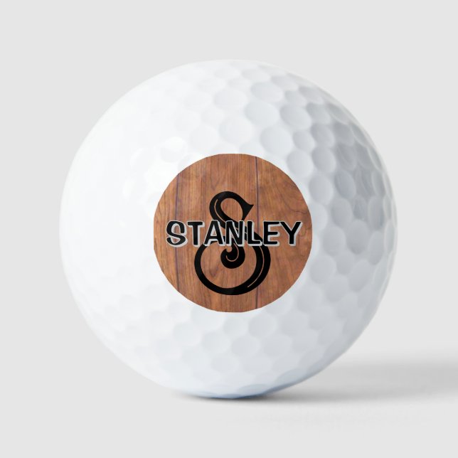 Rustic Wood-Style Personalized Golf Balls (Front)