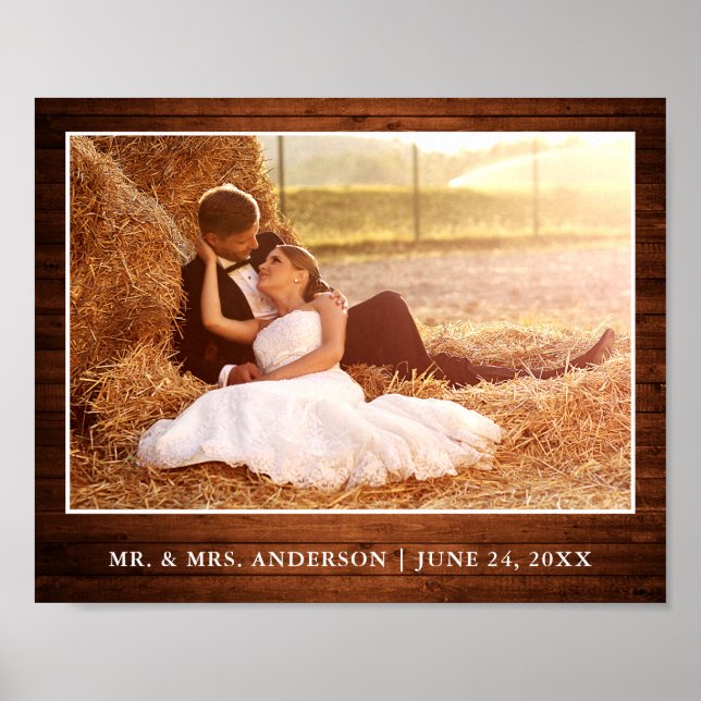 Rustic Wood Style Wedding Photo Poster (Front)