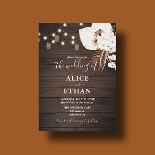 Rustic Wood Summer Boho Flowers Wedding Invitation