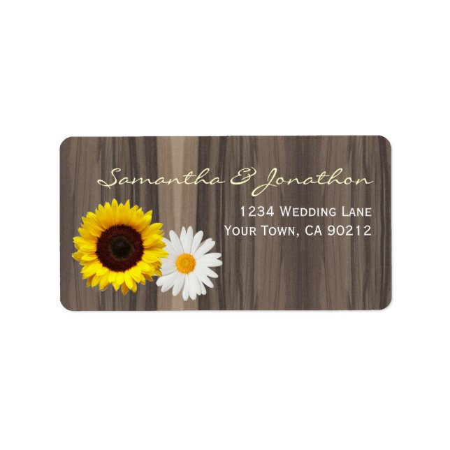 Rustic Wood Sunflower and Daisy Label (Front)