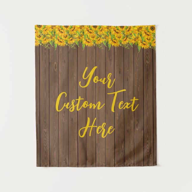 Rustic Wood Sunflower Birthday Backdrop Photobooth Tapestry (Front)