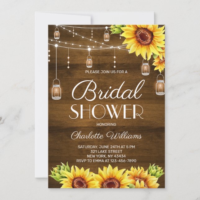 Rustic Wood Sunflower Bridal Shower Invitation (Front)