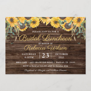 Rustic Wood Sunflower Country Barn Bridal Luncheon Invitation