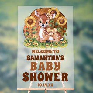 Rustic Wood Sunflower Deer Baby Shower Welcome Acrylic Sign