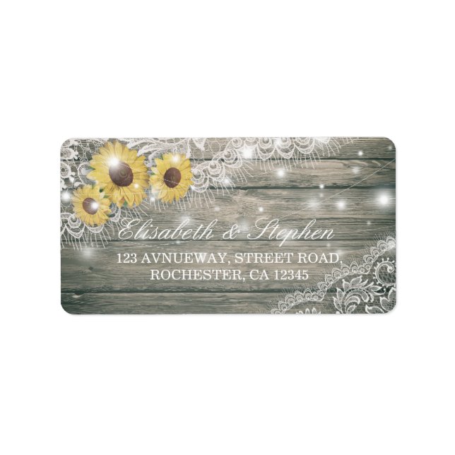 Rustic Wood Sunflower Elegant Lace Wedding Address Label (Front)