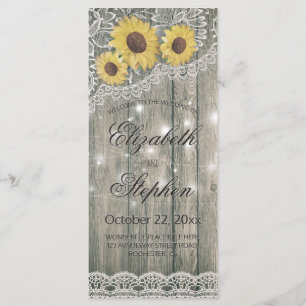 Rustic Wood Sunflower Elegant Lace Wedding Program