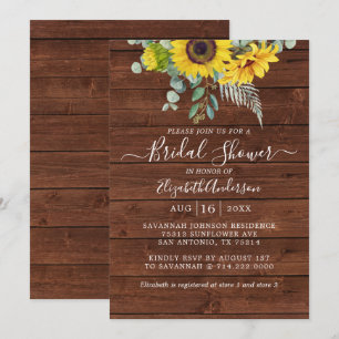 Rustic Wood Sunflower Eucalyptus Bridal Shower Invitation