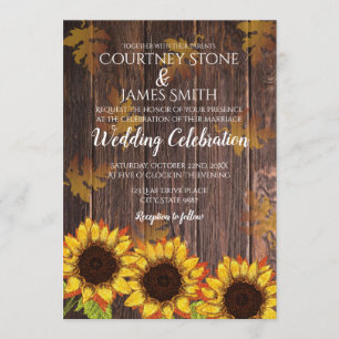Rustic Wood & Sunflower   Fall Wedding Invitation