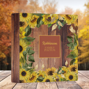 Rustic Wood Sunflower Family Photo Scrapbook Binder