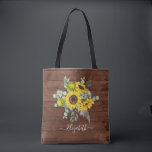 Rustic Wood Sunflower Floral Watercolor Tote Bag<br><div class="desc">Pretty sunflowers on a rustic wood background decorate this tote bag. Personalize it with your name. A perfect summer accessory or bridesmaid gift. Designed for you by Blackberry Boulevard.</div>