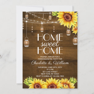 Rustic Wood Sunflower Housewarming Party Invitation