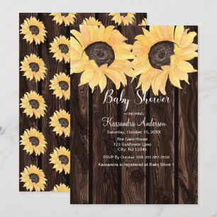 Rustic Wood Sunflower Neutral Gender Baby Shower Invitation