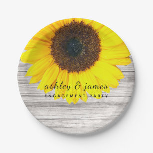Rustic Wood Sunflower Personalized Paper Plate