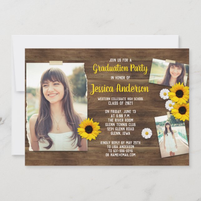 Rustic Wood Sunflower Photo Template Graduation (Front)