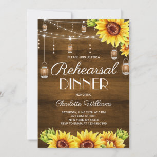 Rustic Wood Sunflower Rehearsal Dinner Invitation