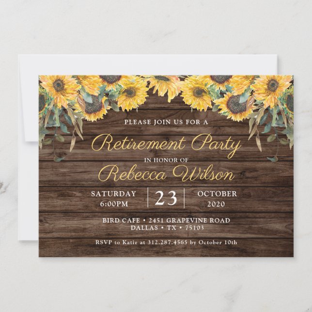 Rustic Wood Sunflower Retirement Party Invitation (Front)