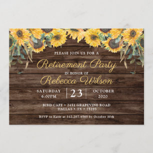 Rustic Wood Sunflower Retirement Party Invitation