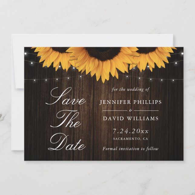 Rustic Wood Sunflower Save The Date Cards (Front)