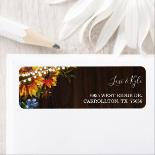 Rustic Wood Sunflower String Lights Address Label
