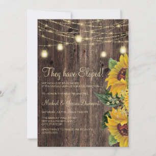 Rustic Wood Sunflower String Lights Elopement Invitation