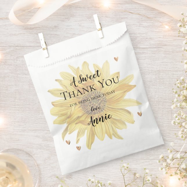 Rustic Wood Sunflower Thank you Bridal Shower Gift Favour Bag (Clipped)