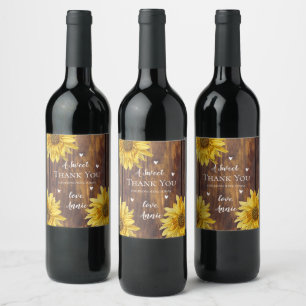Rustic Wood Sunflower Thank you Bridal Shower Gift Wine Label