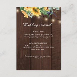 rustic wood sunflower wedding details card