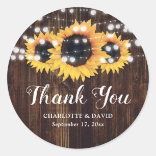 Rustic Wood Sunflower Wedding Favour Classic Round Sticker