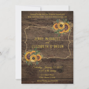 Rustic Wood Sunflower Wedding Invitation