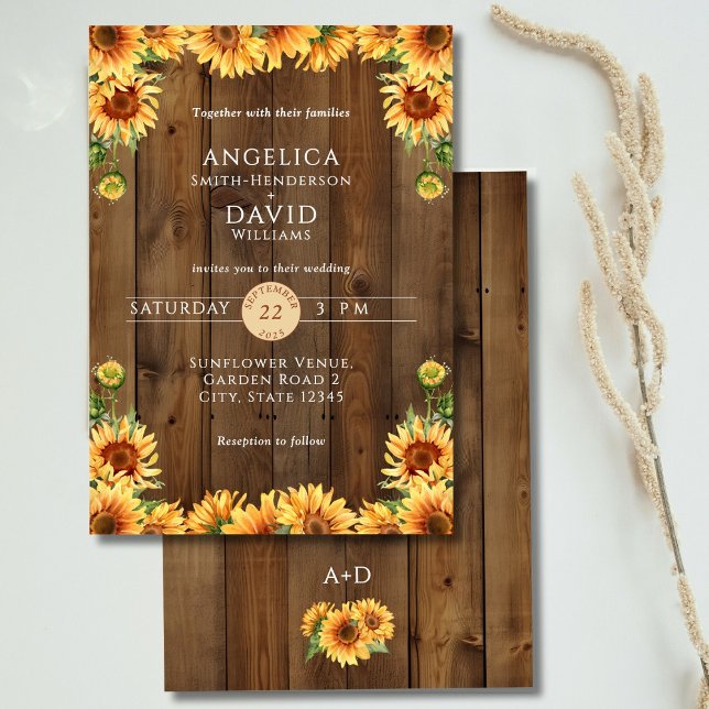 Rustic Wood Sunflower Wedding Invitation (Creator Uploaded)