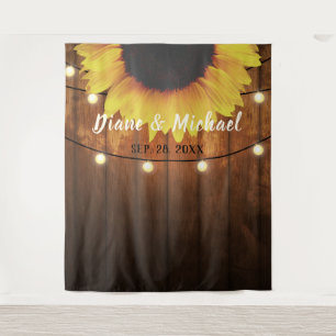 Rustic Wood Sunflower Wedding Photo Booth Backdrop Tapestry