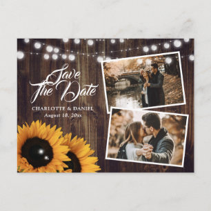 Rustic Wood Sunflower Wedding Photo Save The Date Announcement Postcard