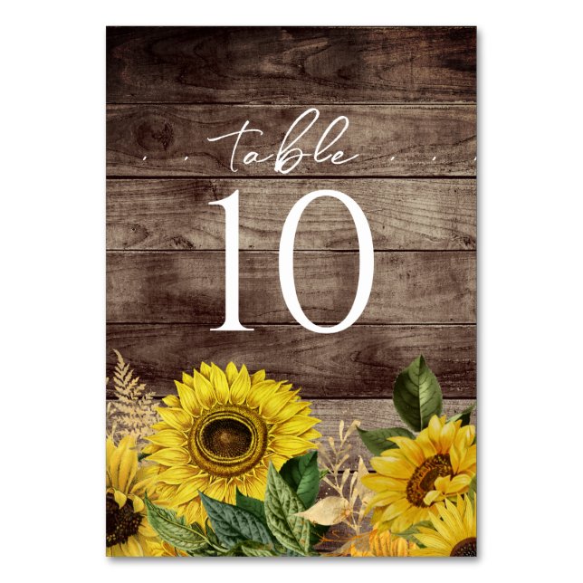 Rustic Wood Sunflower Wedding Table Number (Back)