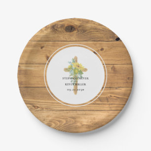 Rustic Wood Sunflower Wooden Cross Wedding Paper Plate