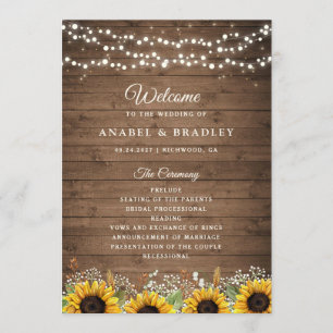 Rustic Wood Sunflowers Baby's Breath Wedding Program