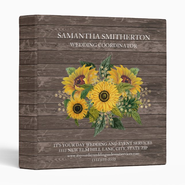 Rustic Wood Sunflowers Country Wedding Coordinator Binder (Front/Spine)