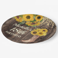 Rustic Wood Sunflowers Cowboy Boots 18th Birthday
