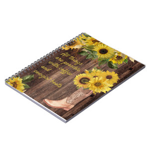 Rustic Wood Sunflowers Cowgirl Boots Coffee Notebook