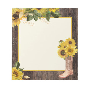 Rustic Wood Sunflowers Cowgirl Boots Notepad