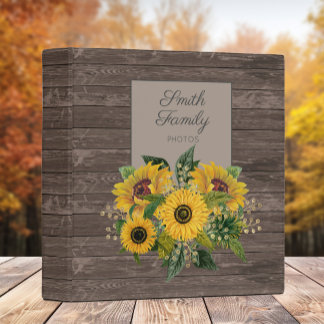 Rustic Wood Sunflowers Family Photo Scrapbook Binder