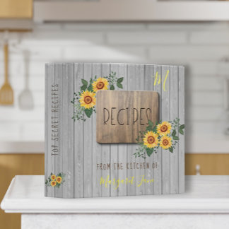 Rustic Wood Sunflowers | Grandma monogram cookbook Binder