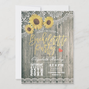 Rustic Wood Sunflowers Lace Bachelorette Party Invitation